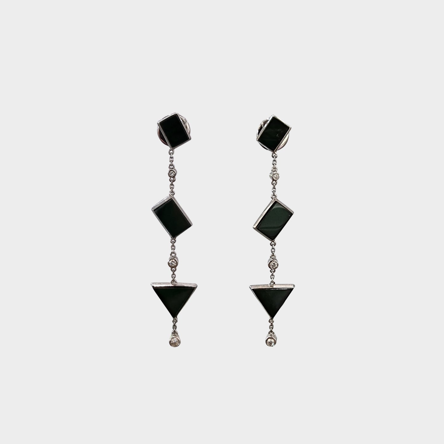 Omphacite Jadeite Jade Triple-Drop Earrings in White Gold with Diamonds