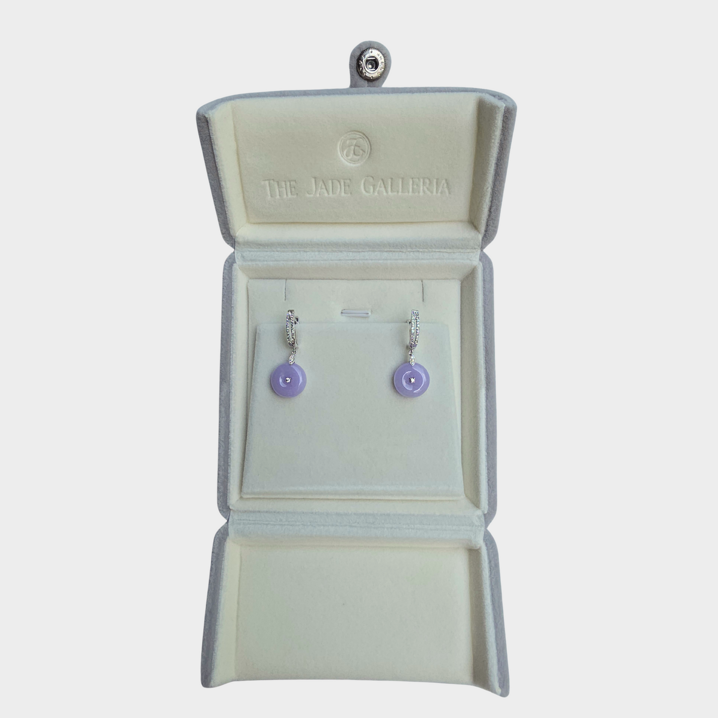 Lavender "Donuts" Jadeite Jade Drop & Dangle Earrings in White Gold with Diamonds