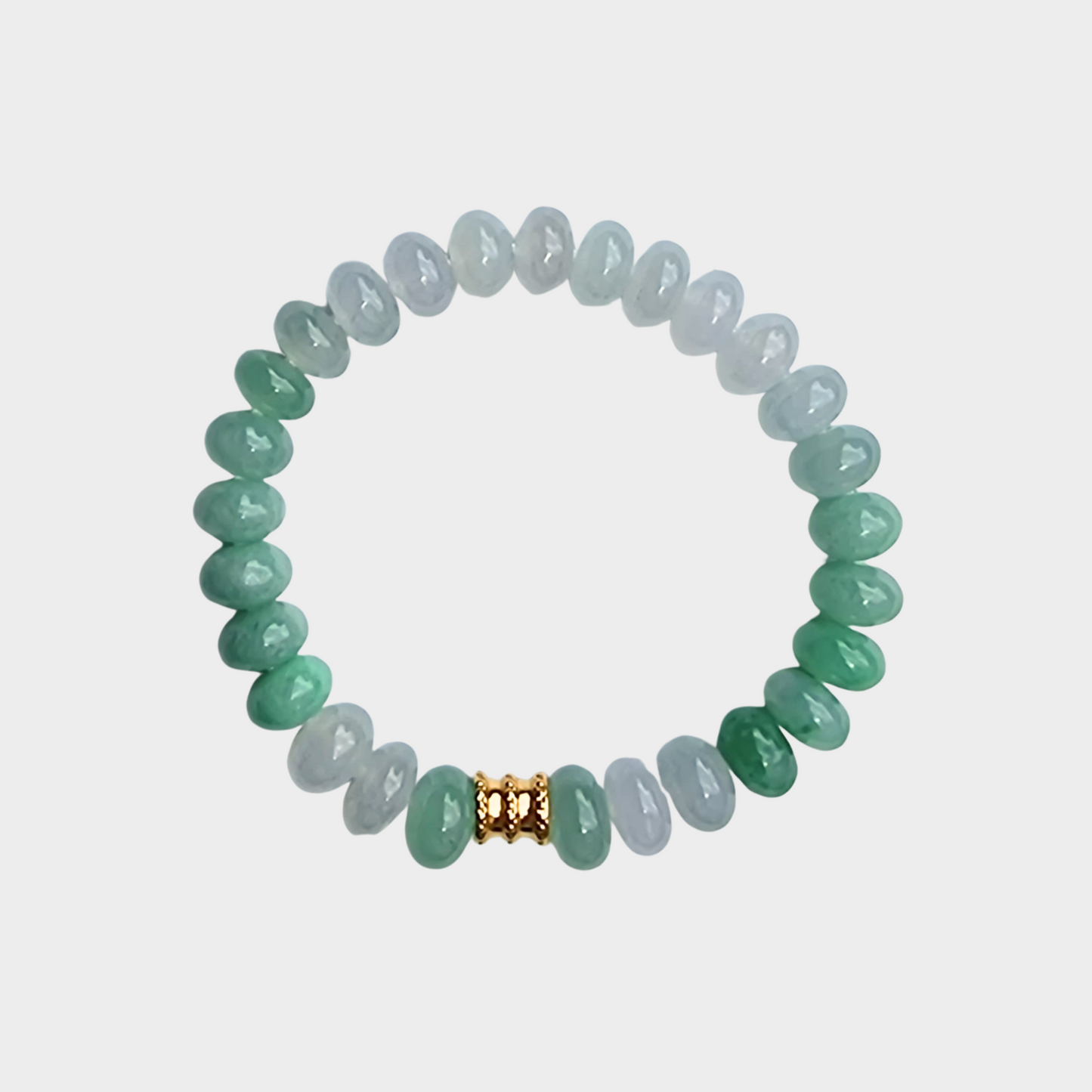 Green and Icy White Jadeite Beads Bracelet with Gold Barrel