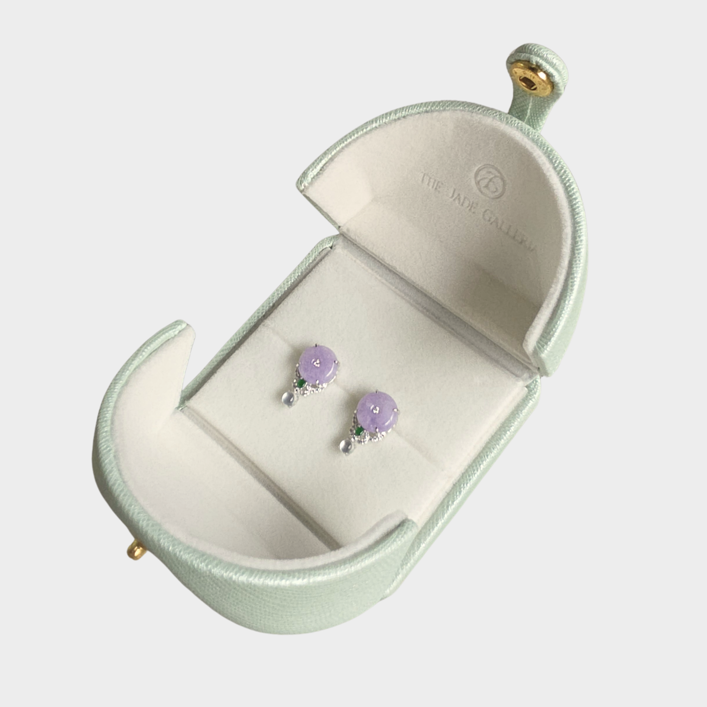 Lavender "Donuts" Jadeite Jade Stud Earrings in White Gold with Diamonds