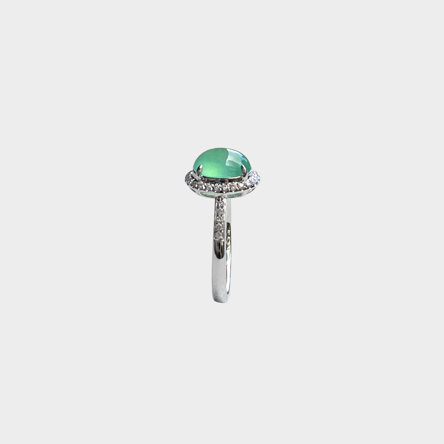 Jadeite Jade Cabochon Ring in White Gold with Diamonds