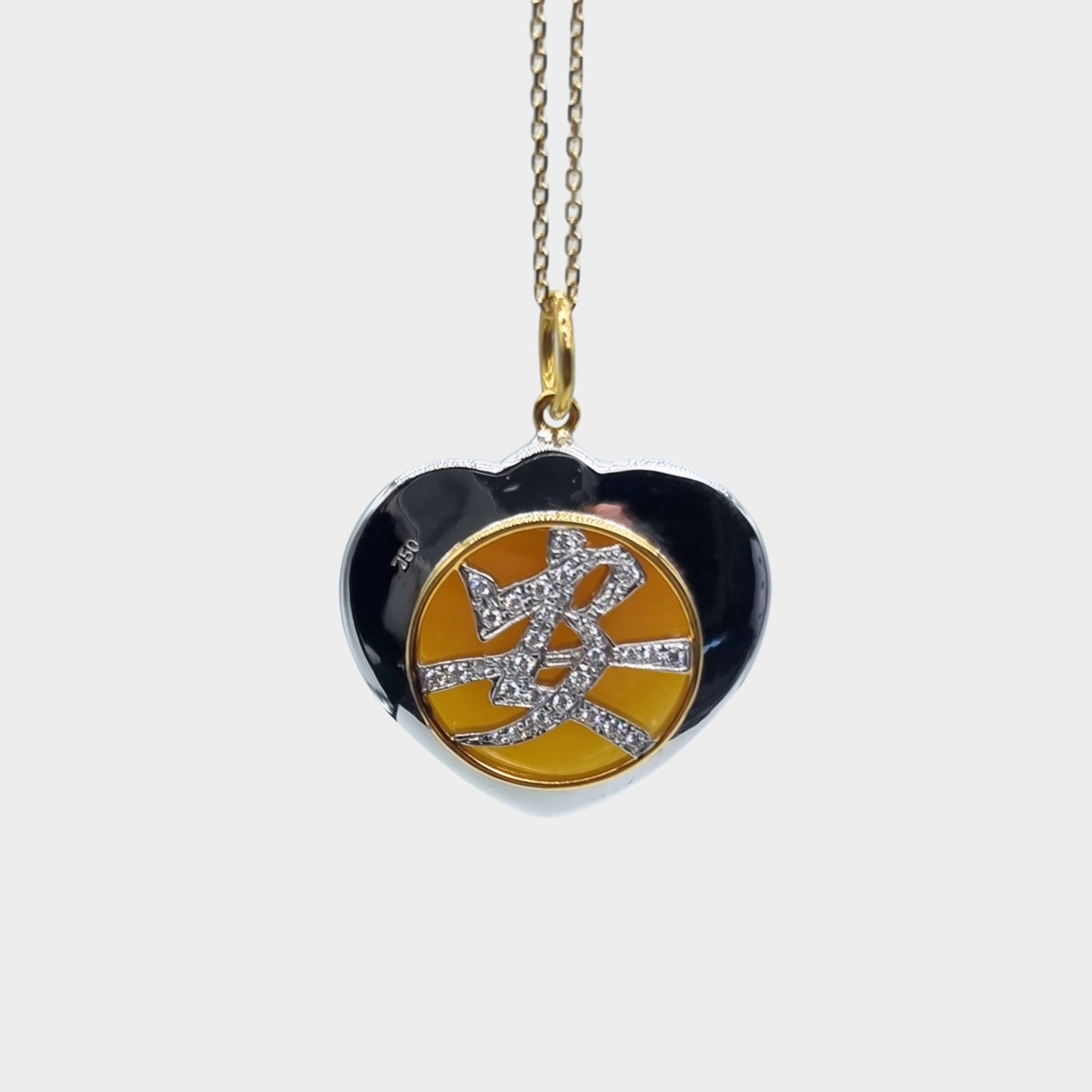 Honey Yellow Jadeite Jade "LOVE" Pendant in White Gold with Diamonds