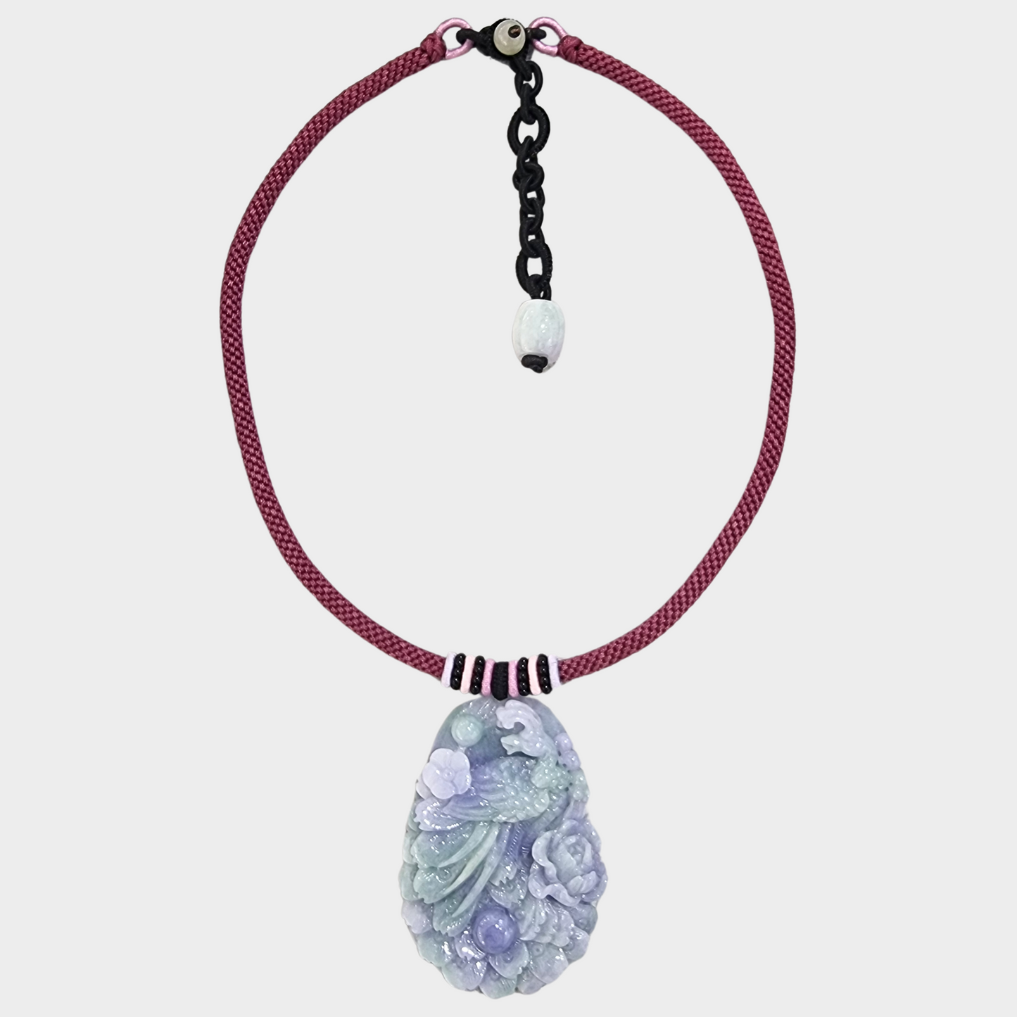 "The Majestic Peacock" Jadeite Jade Pendant in Chinese Knot Design