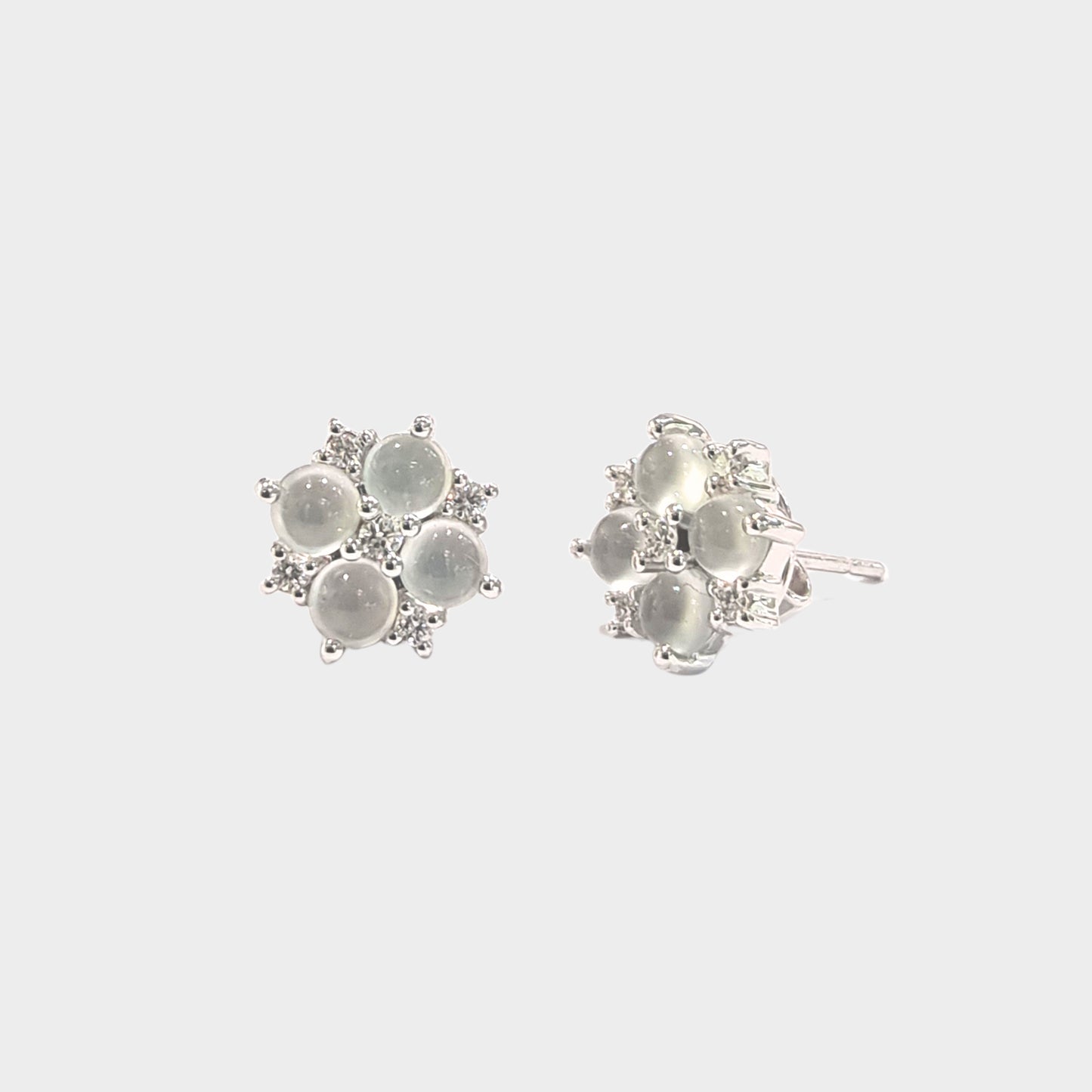 Icy "Snowflakes" Jadeite Jade Stud Earrings in White Gold with Diamonds