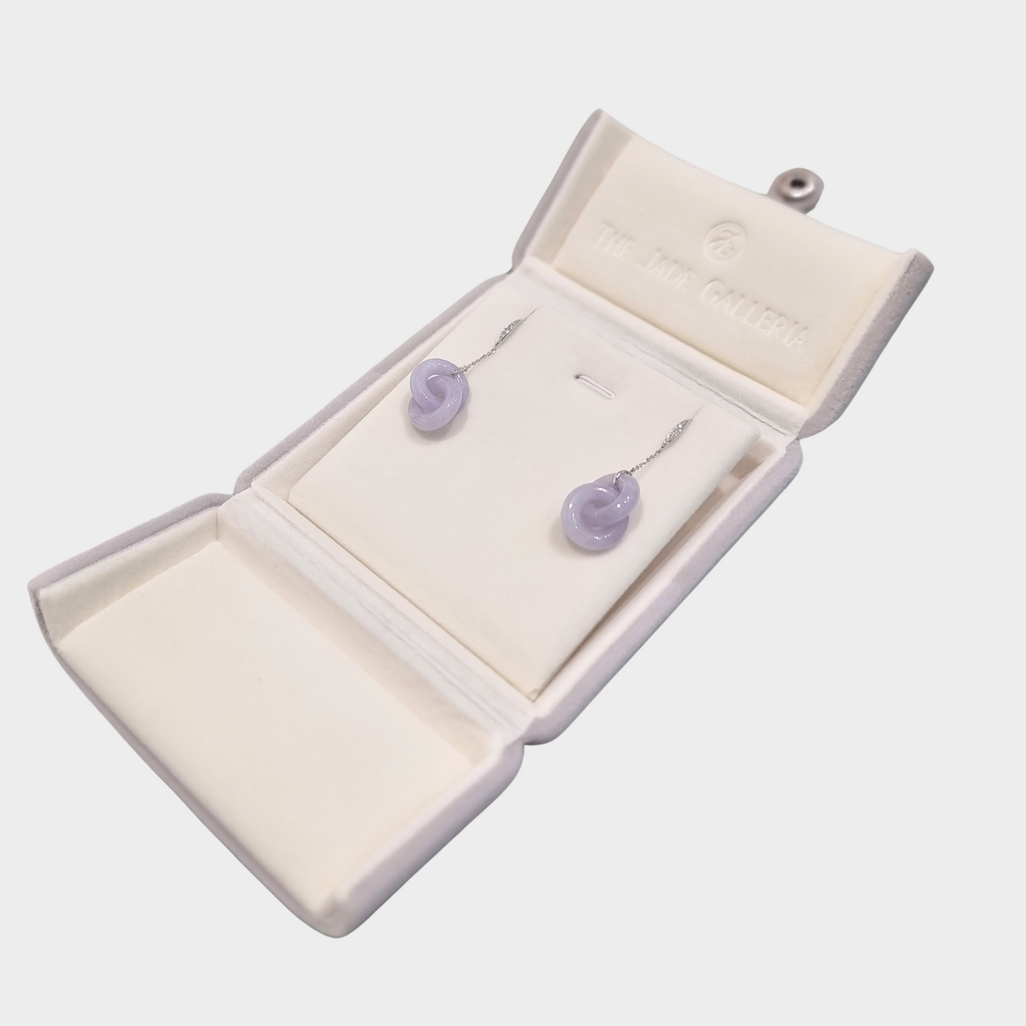 Icy Lavender "Double Hoop" Jadeite Jade Drop & Dangle Earrings in White Gold with Diamonds