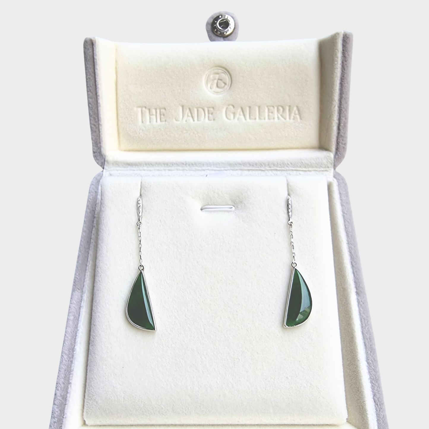 Green Jadeite Jade Drop & Dangle Earrings in White Gold with Diamonds