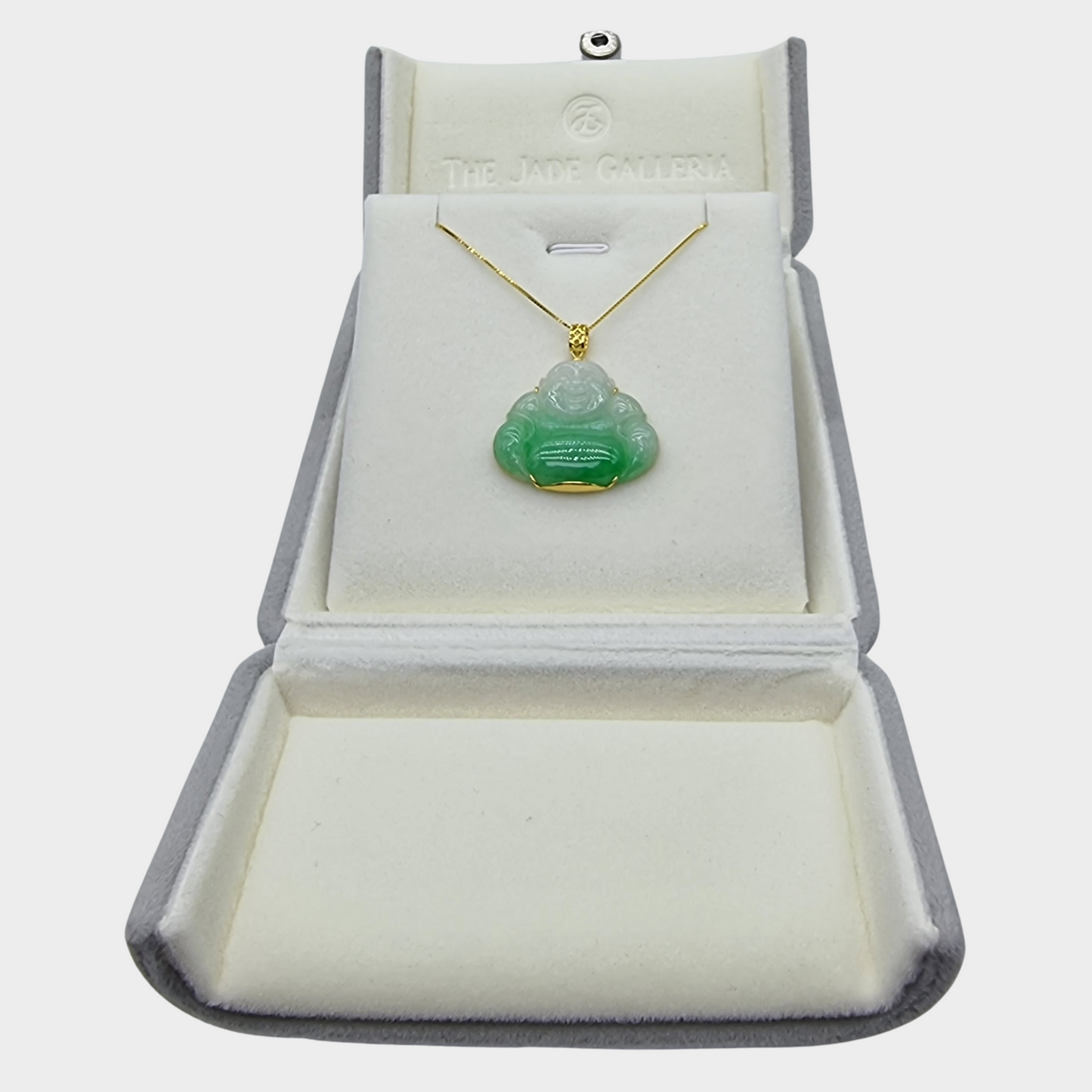 Laughing Buddha Jadeite Jade Pendant in Yellow Gold
