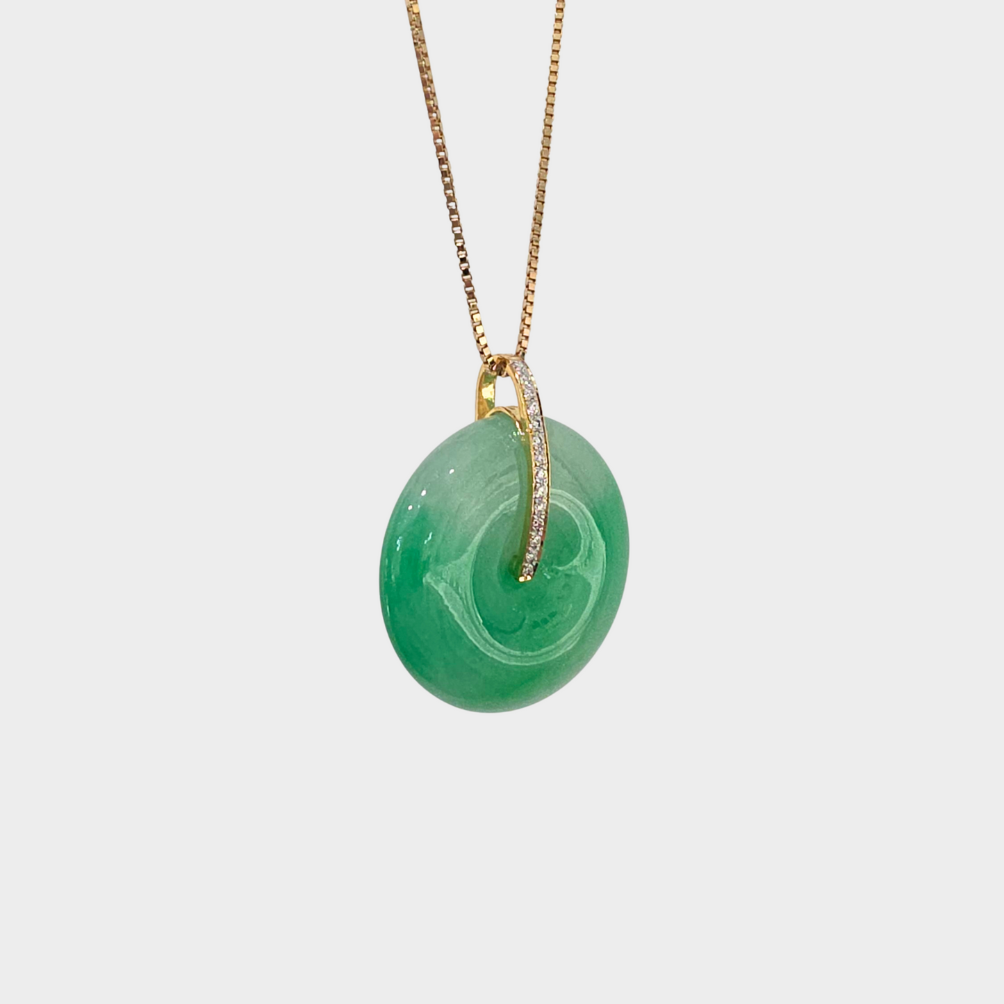 Green "Lucky Coin" Jadeite Jade Pendant in Yellow Gold with Diamonds