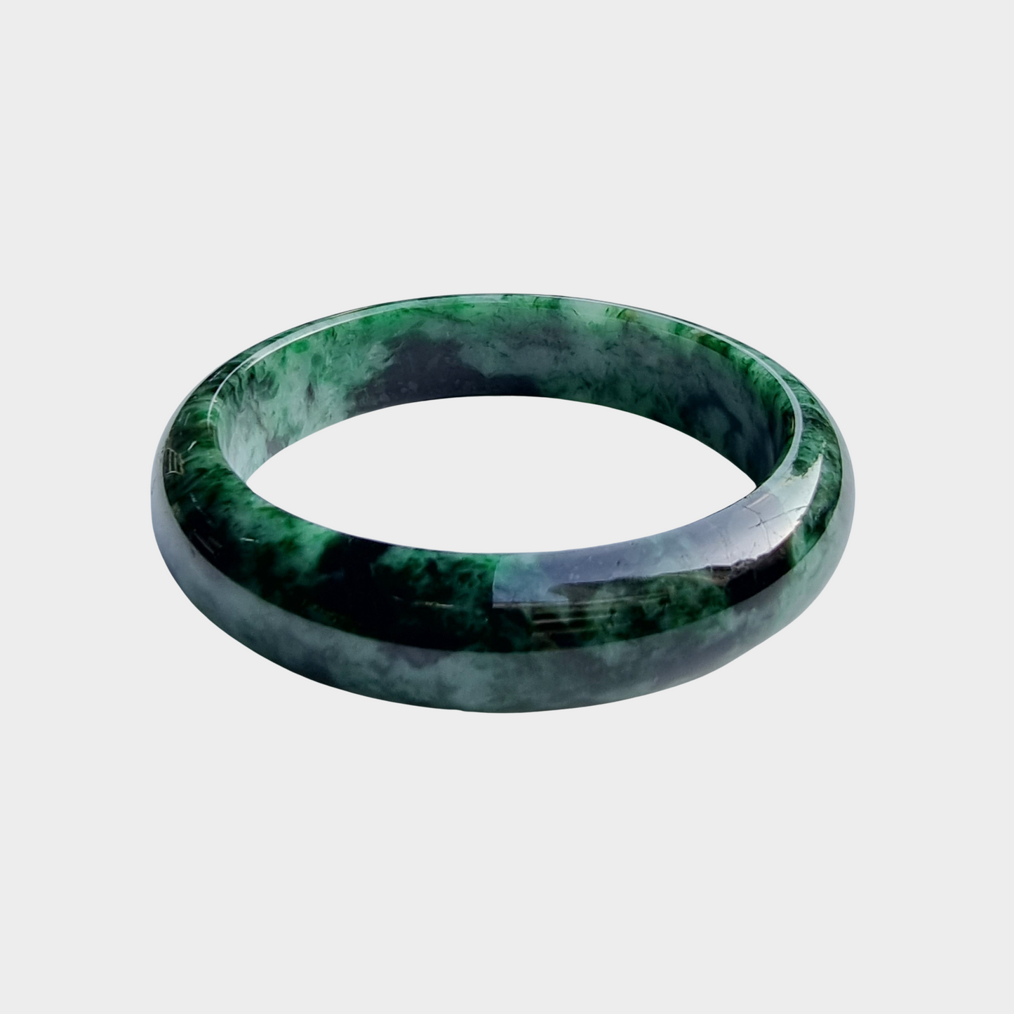 Flower Green Jadeite Jade Bangle - 61mm Half Round