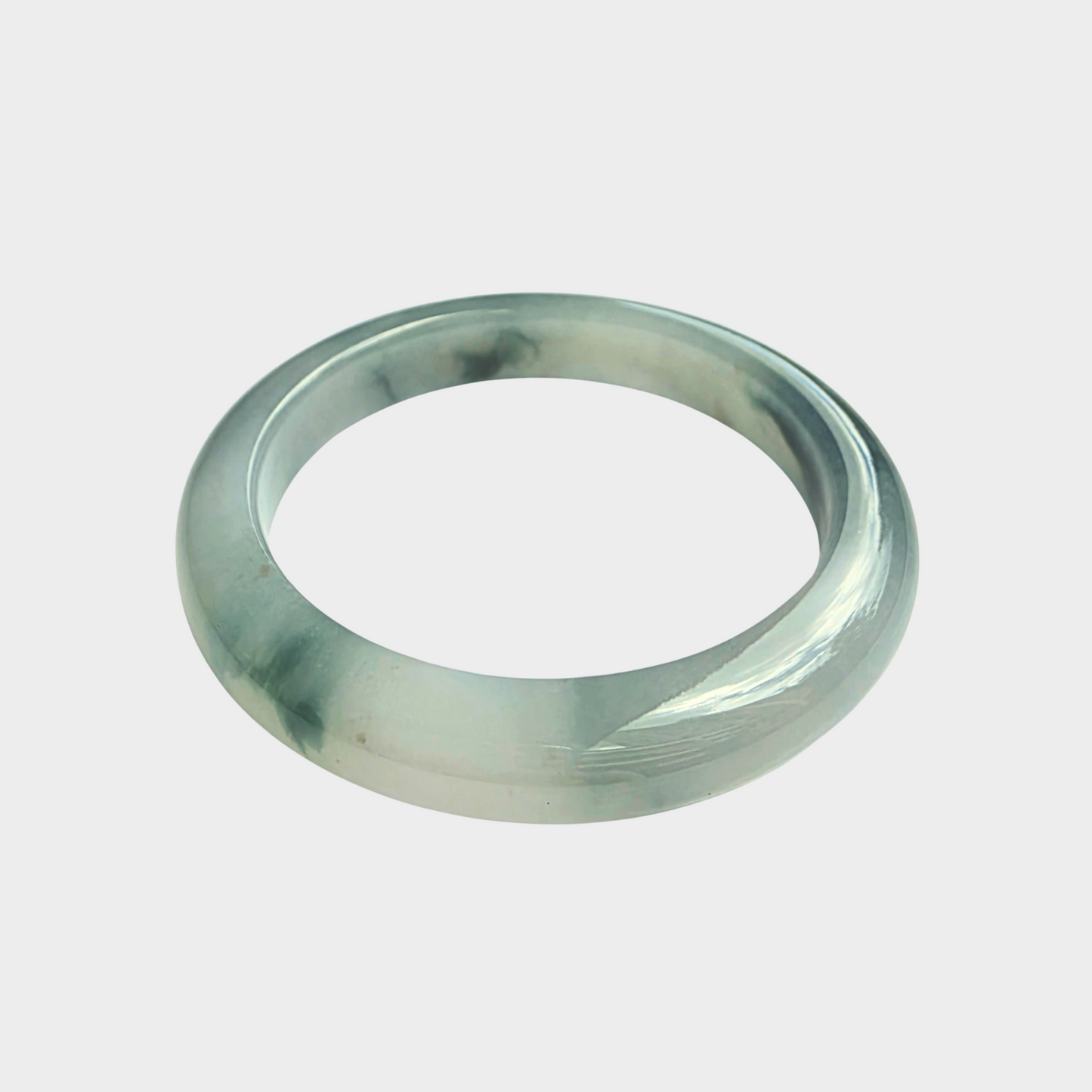 "Floating Flower" Jadeite Jade Bangle - 54mm Half Round