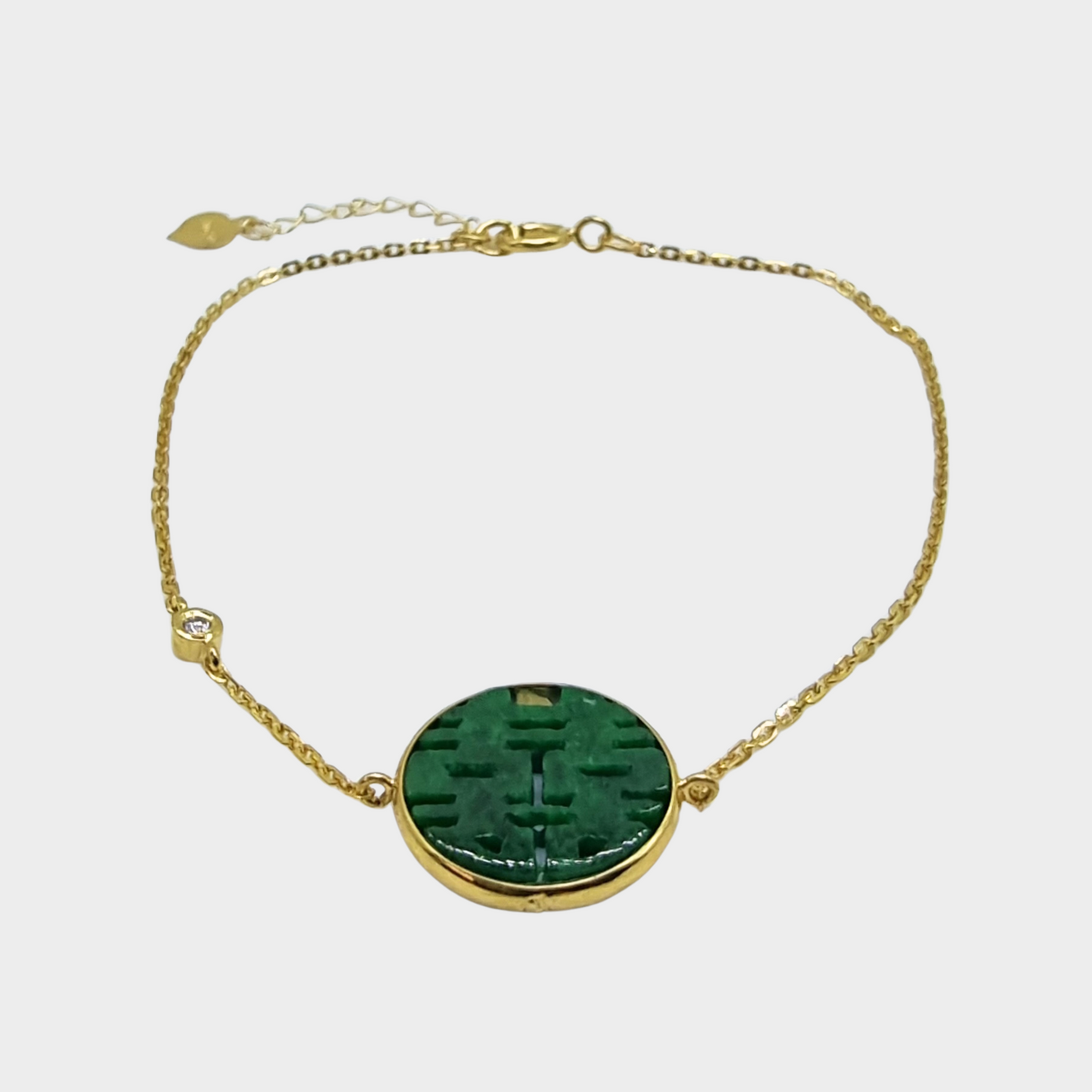 "Double Happiness" Jadeite Jade Bracelet in Yellow Gold with Diamonds