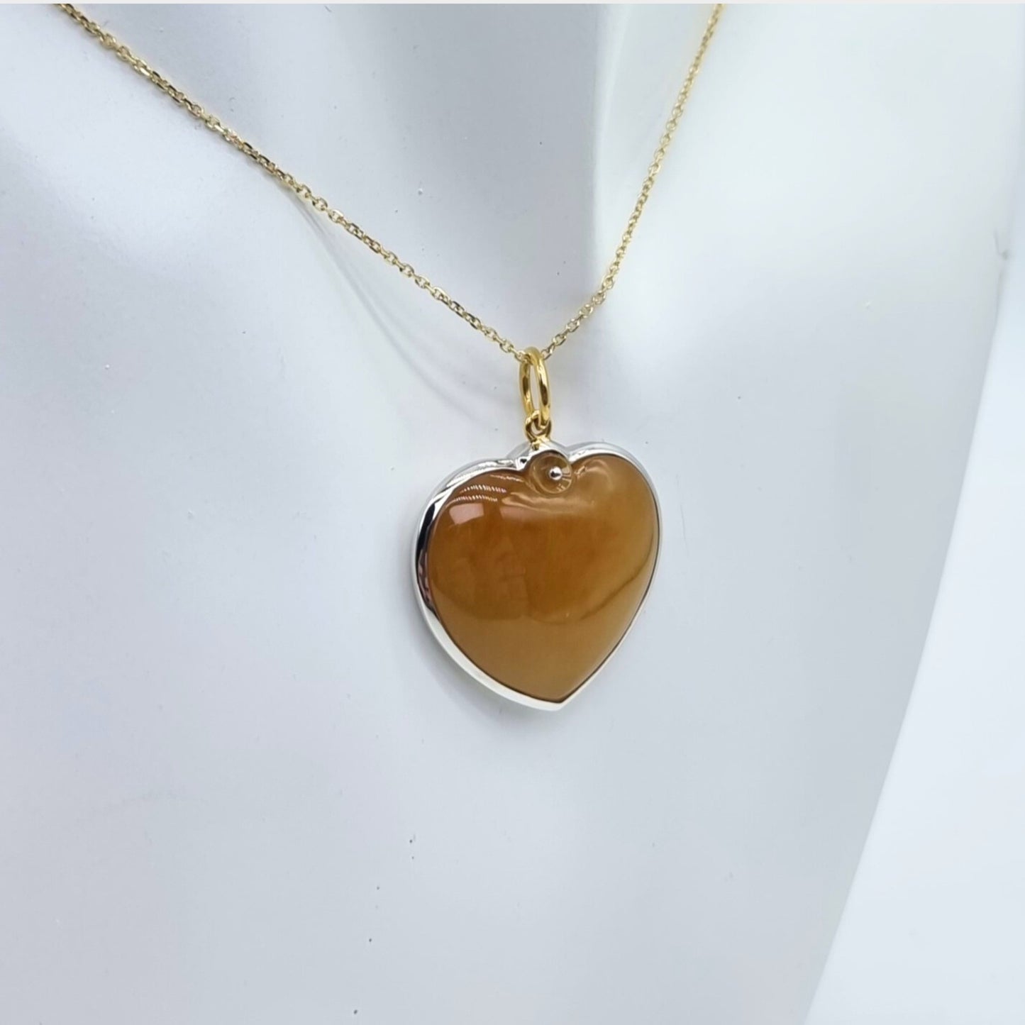 Honey Yellow Jadeite Jade "LOVE" Pendant in White Gold with Diamonds