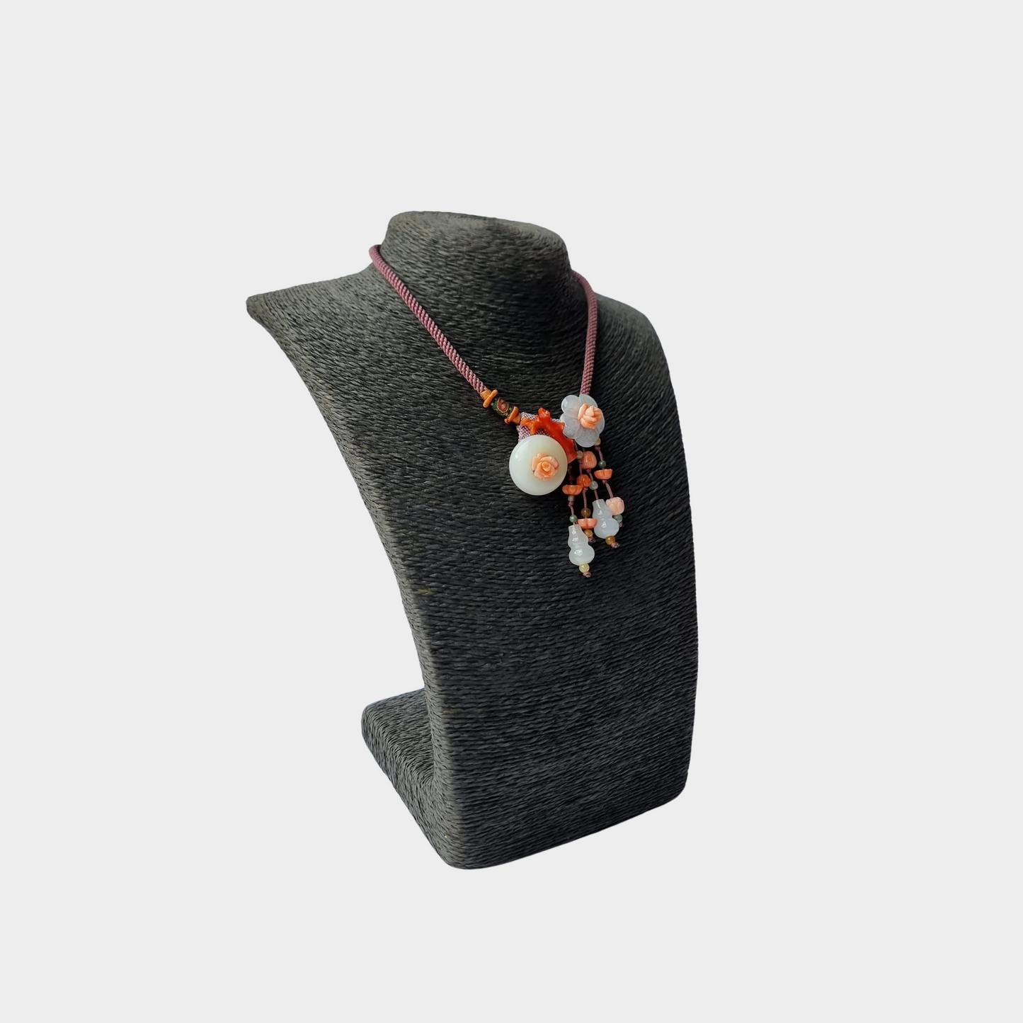 Jade and Coral Necklace in Chinese Knot Design