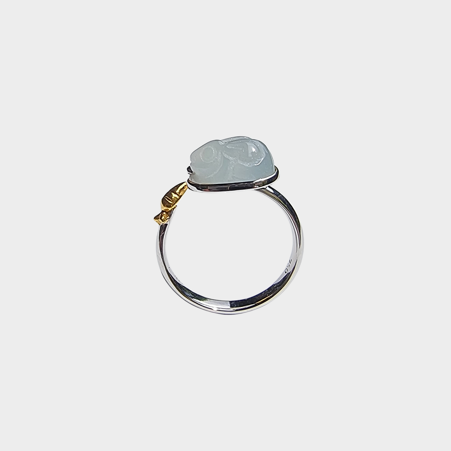 Jadeite Jade "Rabbit" Ring in Yellow and White Gold