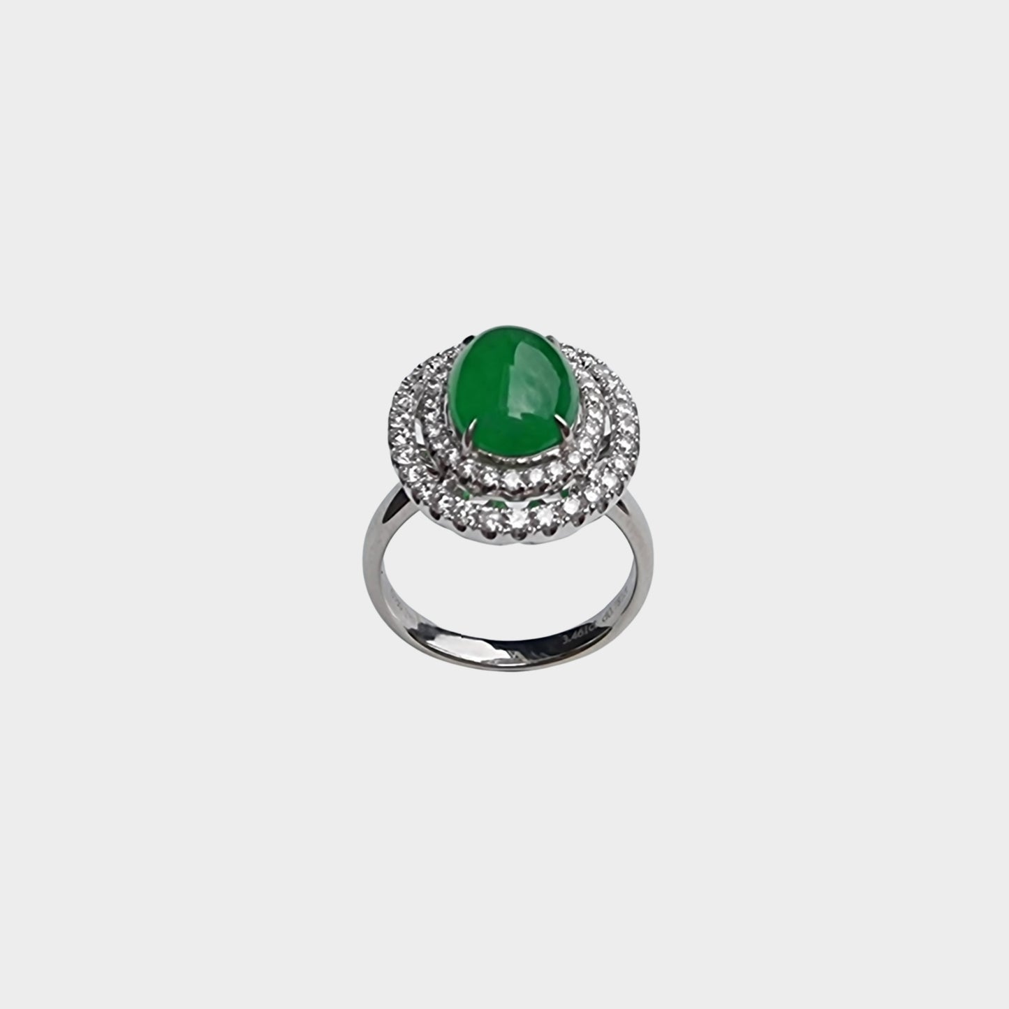 Jadeite Jade Cabochon Ring and Pendant in White Gold with Diamonds