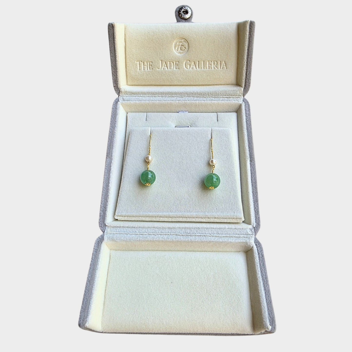 Jadeite Jade Beads Earrings with Pearls in Yellow Gold