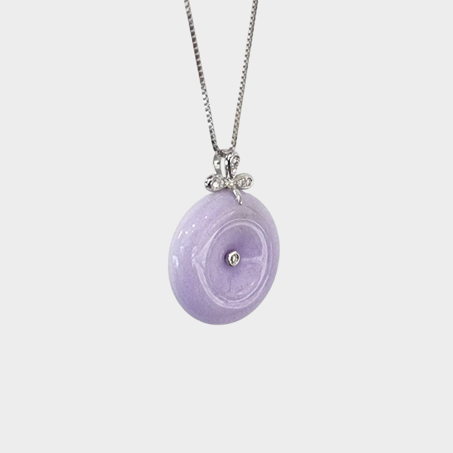 Lavender "Lucky Coin" Jadeite Jade Pendant in White Gold with Diamonds