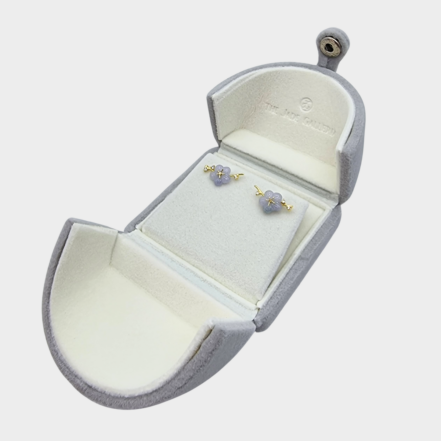 Lavender "Peach Blossom" Jadeite Jade Earrings in Yellow Gold with Diamonds