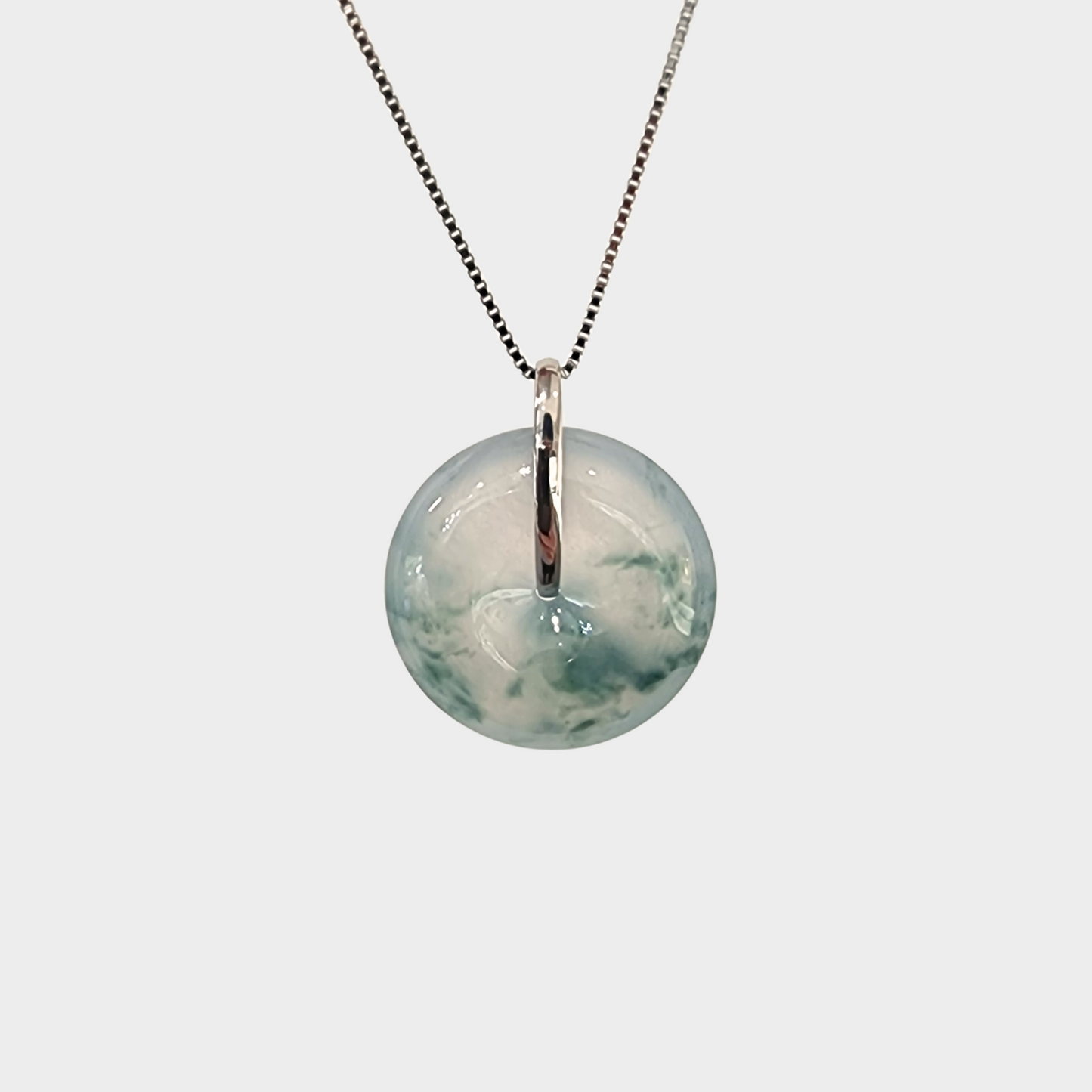 Icy "Donut" Jadeite Jade Pendant in White Gold with Diamonds