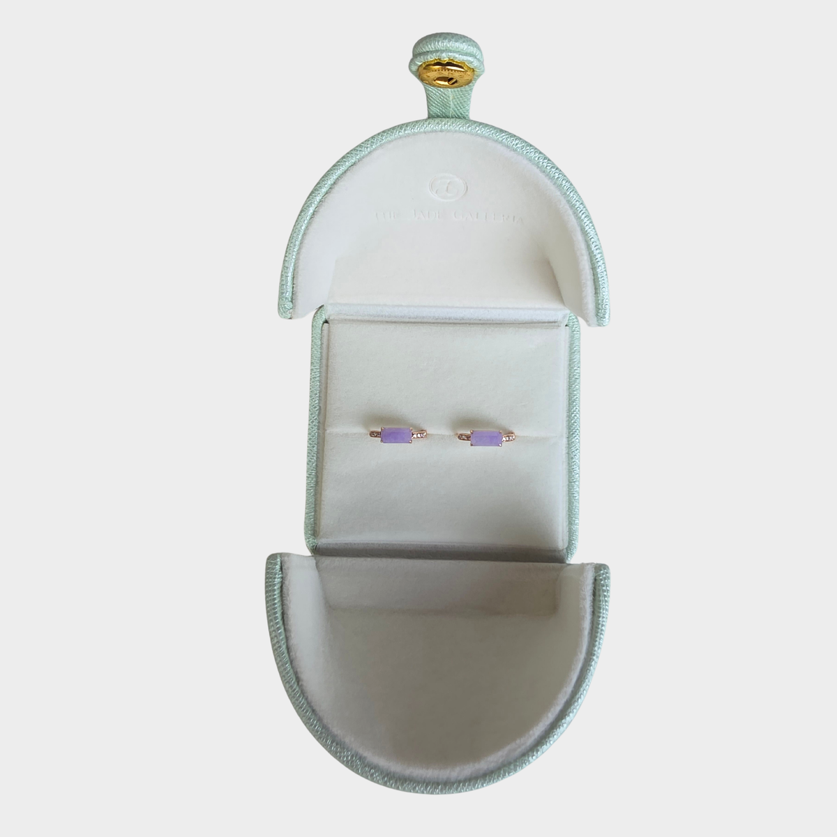 Lavender Jadeite Jade Hoop Earrings in Rose Gold with Diamonds