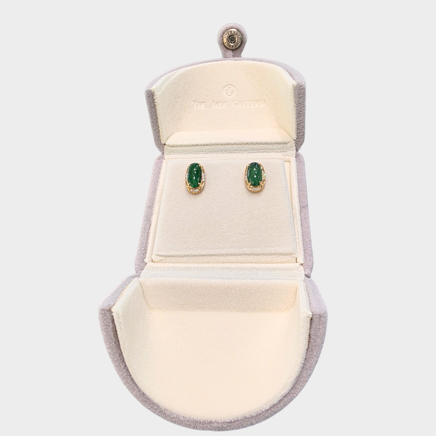 Green Jadeite Jade Stud Earrings in Yellow Gold with Diamonds