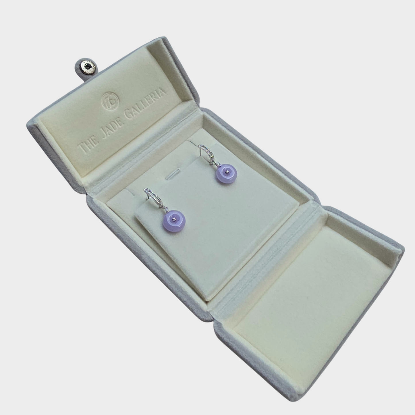 Lavender "Donuts" Jadeite Jade Drop & Dangle Earrings in White Gold with Diamonds