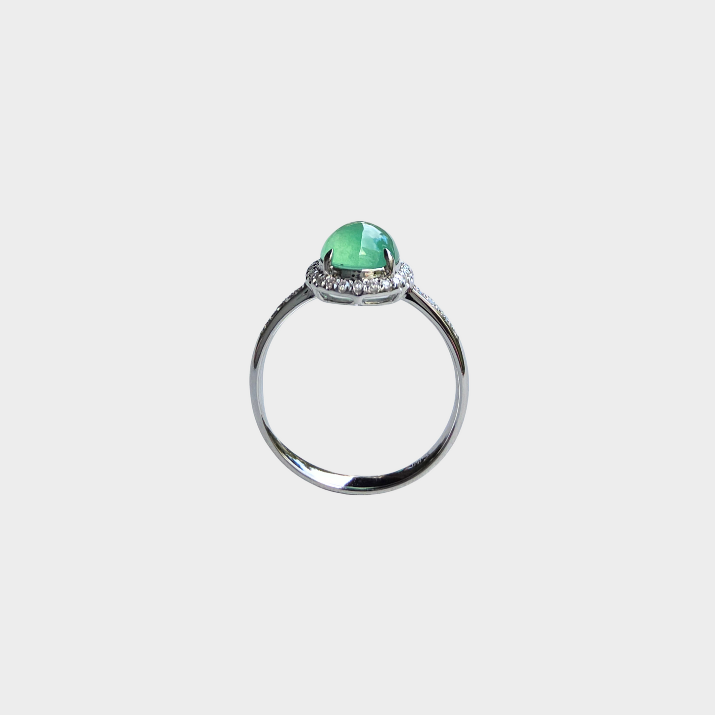 Jadeite Jade Cabochon Ring in White Gold with Diamonds