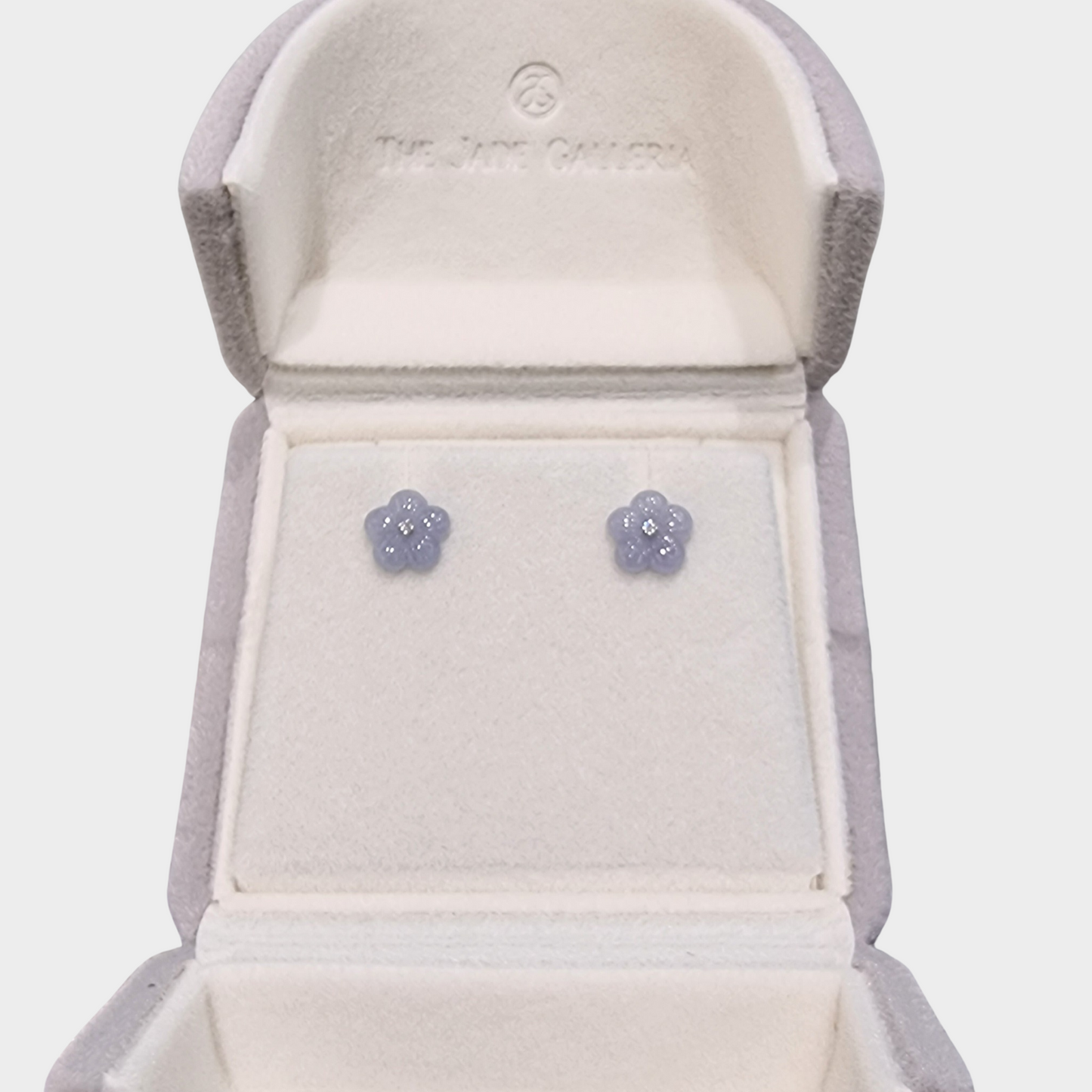 Lavender "Peach Blossom" Jadeite Jade Earrings in White Gold with Diamonds