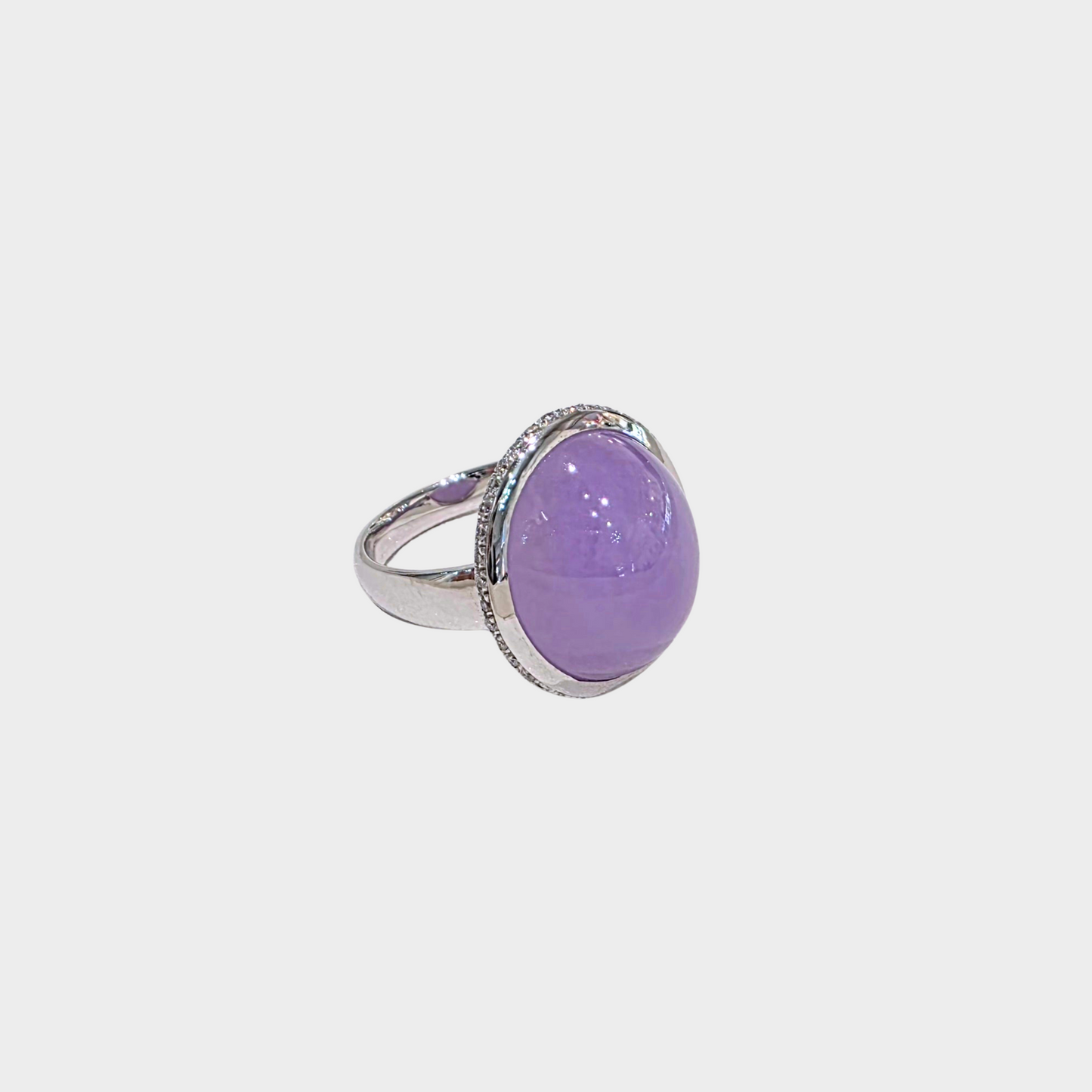 Lavender Jadeite Jade Cabochon Ring in White Gold with Diamonds