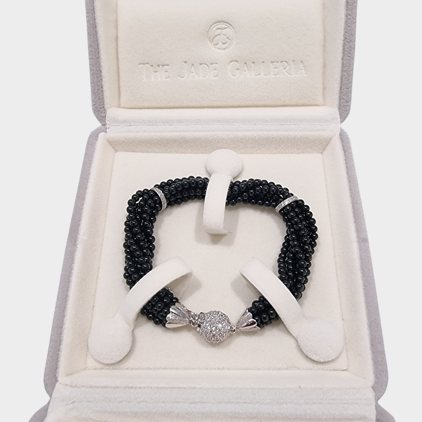 Omphacite Jadeite Jade Beads Bracelet in White Gold with Diamonds