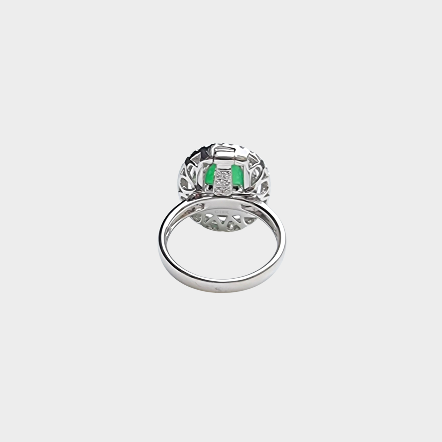 Jadeite Jade Cabochon Ring in White Gold with Diamonds