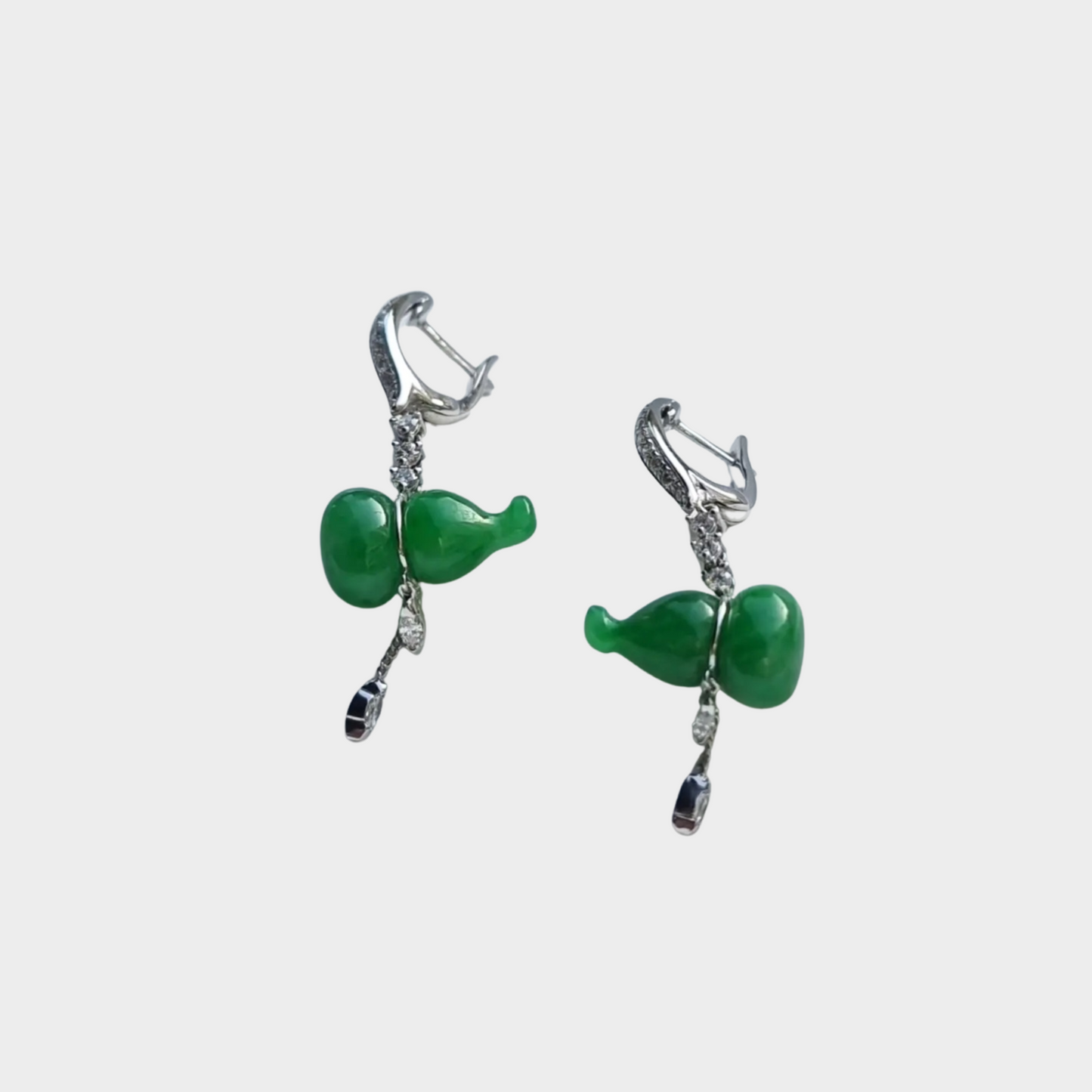 Brilliant Green "Auspicious Hulu" Jadeite Jade Drop & Dangle Earrings in White Gold with Diamonds