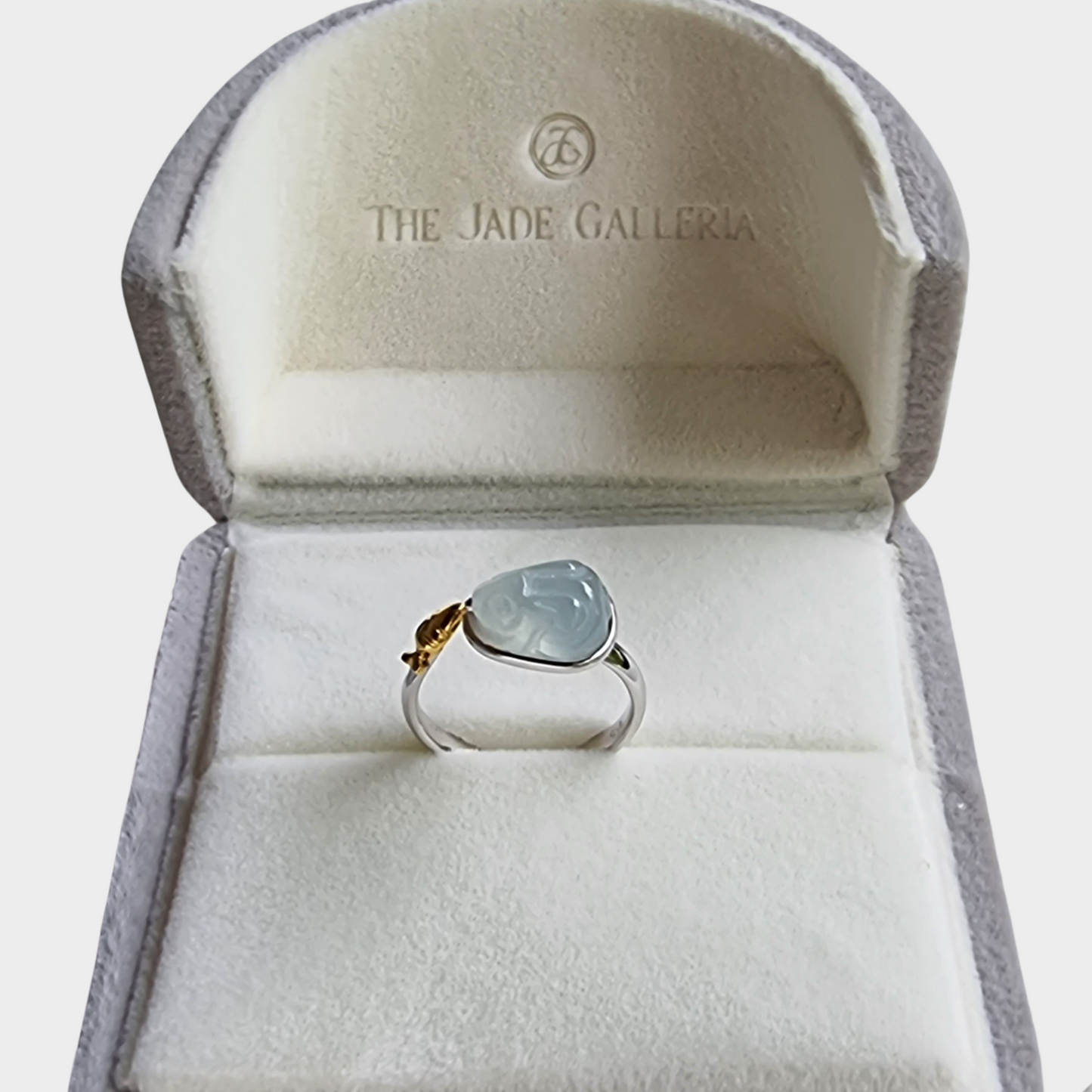 Jadeite Jade "Rabbit" Ring in Yellow and White Gold