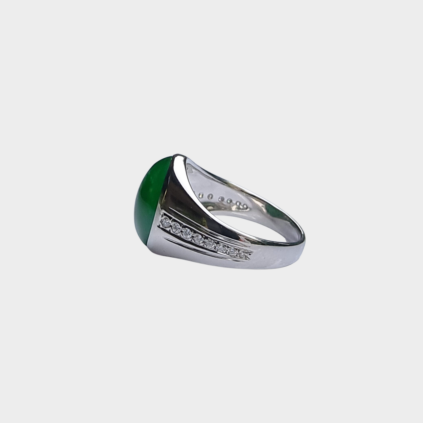 Jadeite Jade Cabochon Ring in White Gold with Diamonds