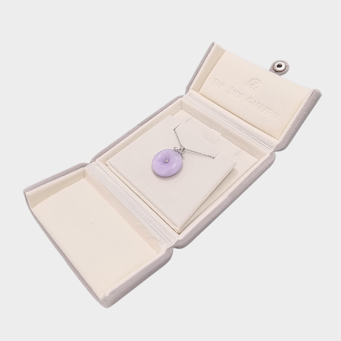 Lavender "Lucky Coin" Jadeite Jade Pendant in White Gold with Diamonds