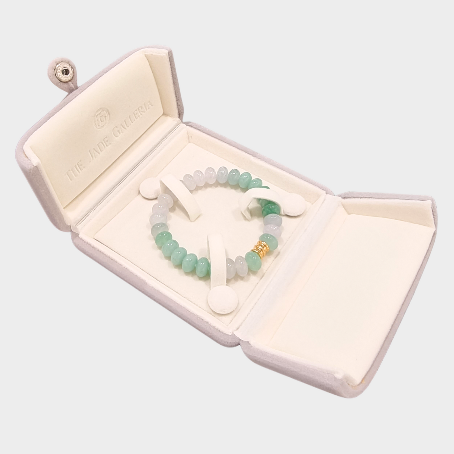 Green and Icy White Jadeite Beads Bracelet with Gold Barrel