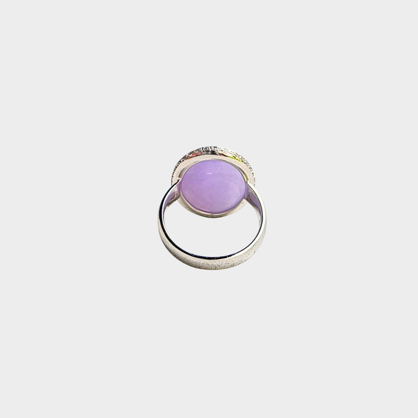Lavender Jadeite Jade Cabochon Ring in White Gold with Diamonds