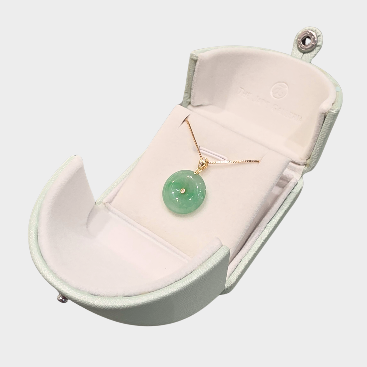 Green Jadeite Jade "Lucky Coin" Pendant in Yellow Gold with Diamonds