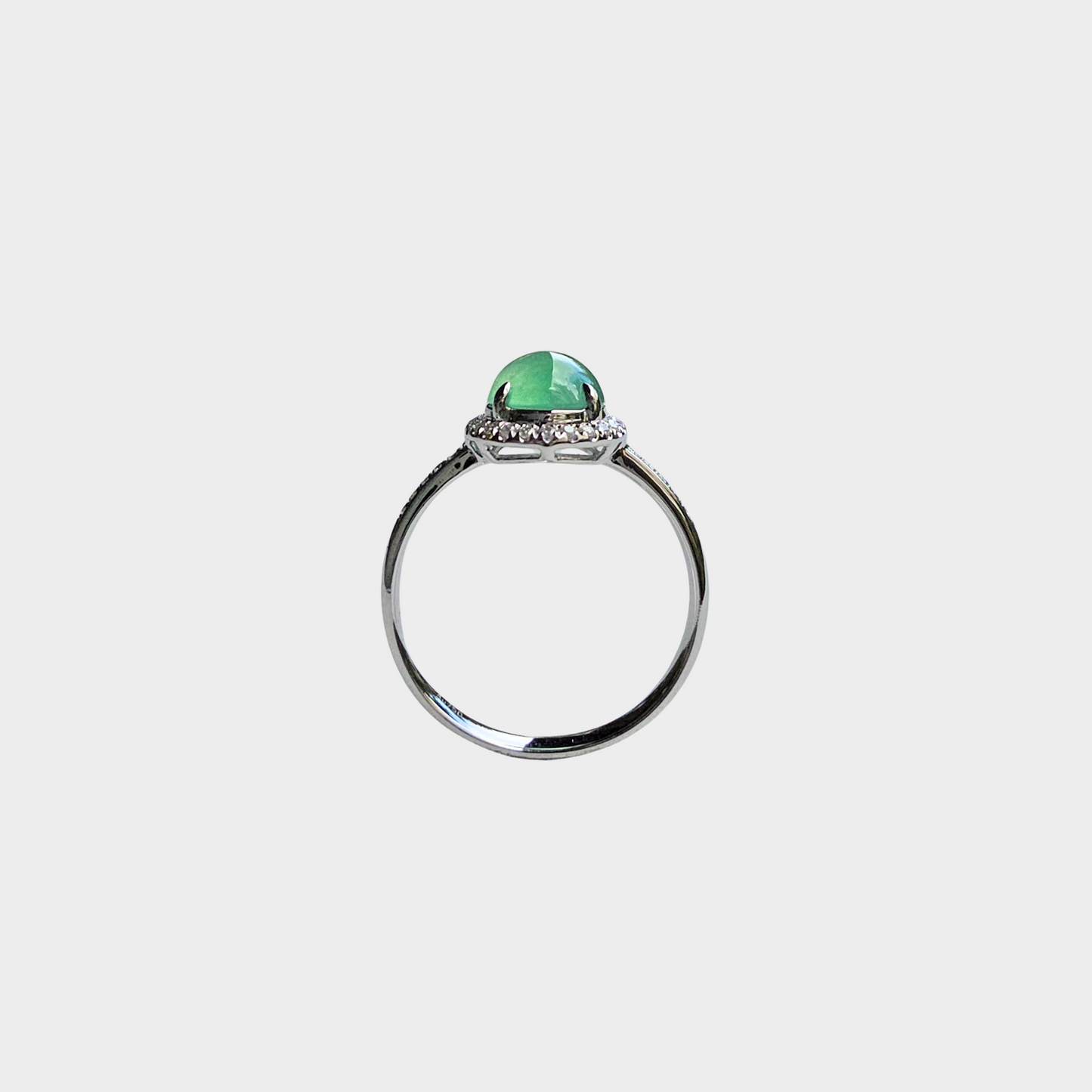 Jadeite Jade Cabochon Ring in White Gold with Diamonds