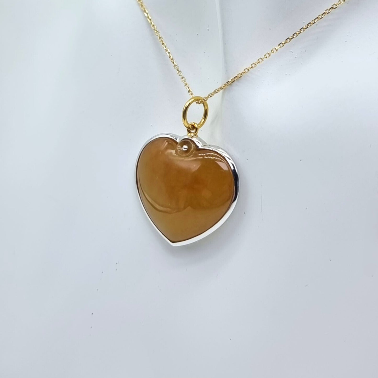 Honey Yellow Jadeite Jade "LOVE" Pendant in White Gold with Diamonds