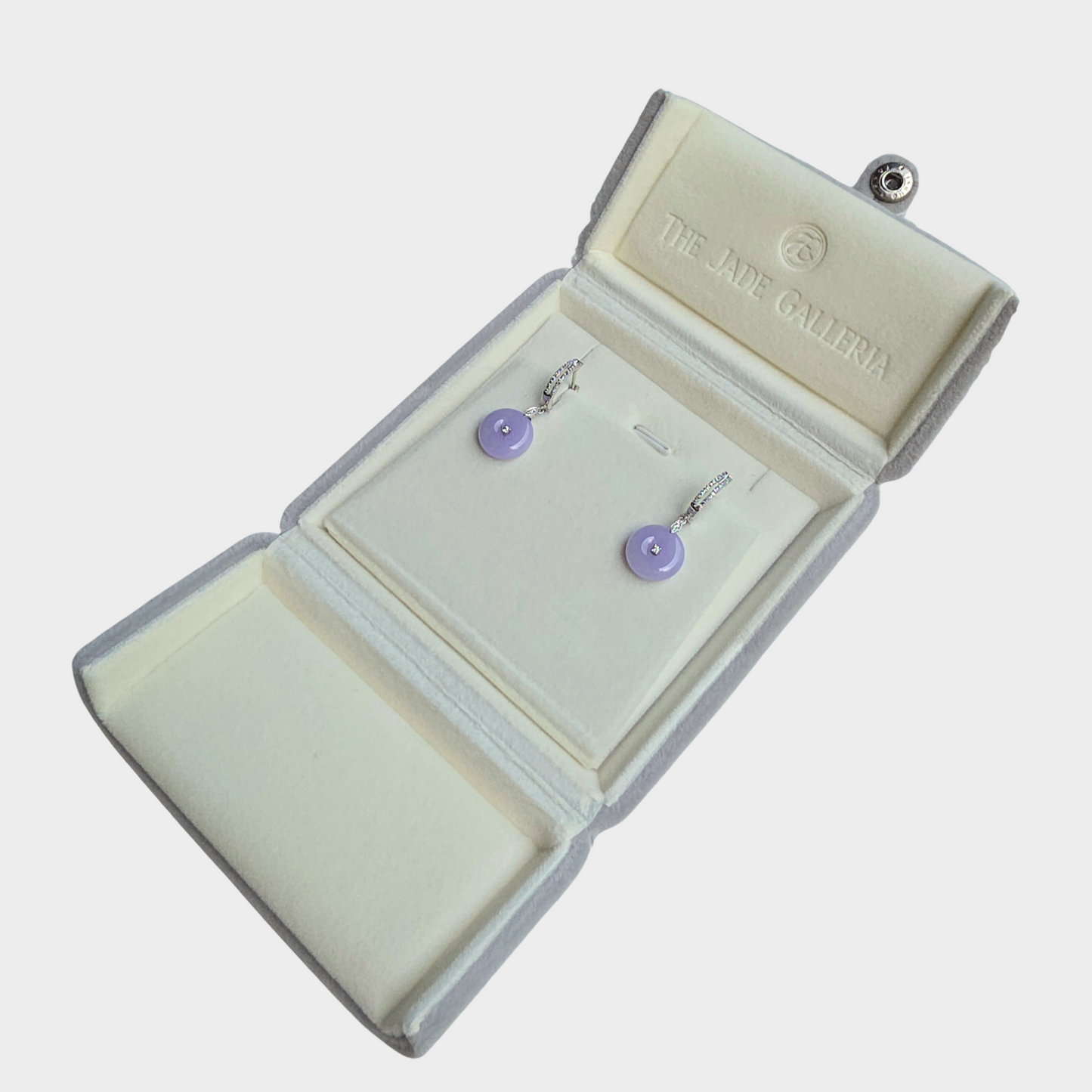Lavender "Donuts" Jadeite Jade Drop & Dangle Earrings in White Gold with Diamonds