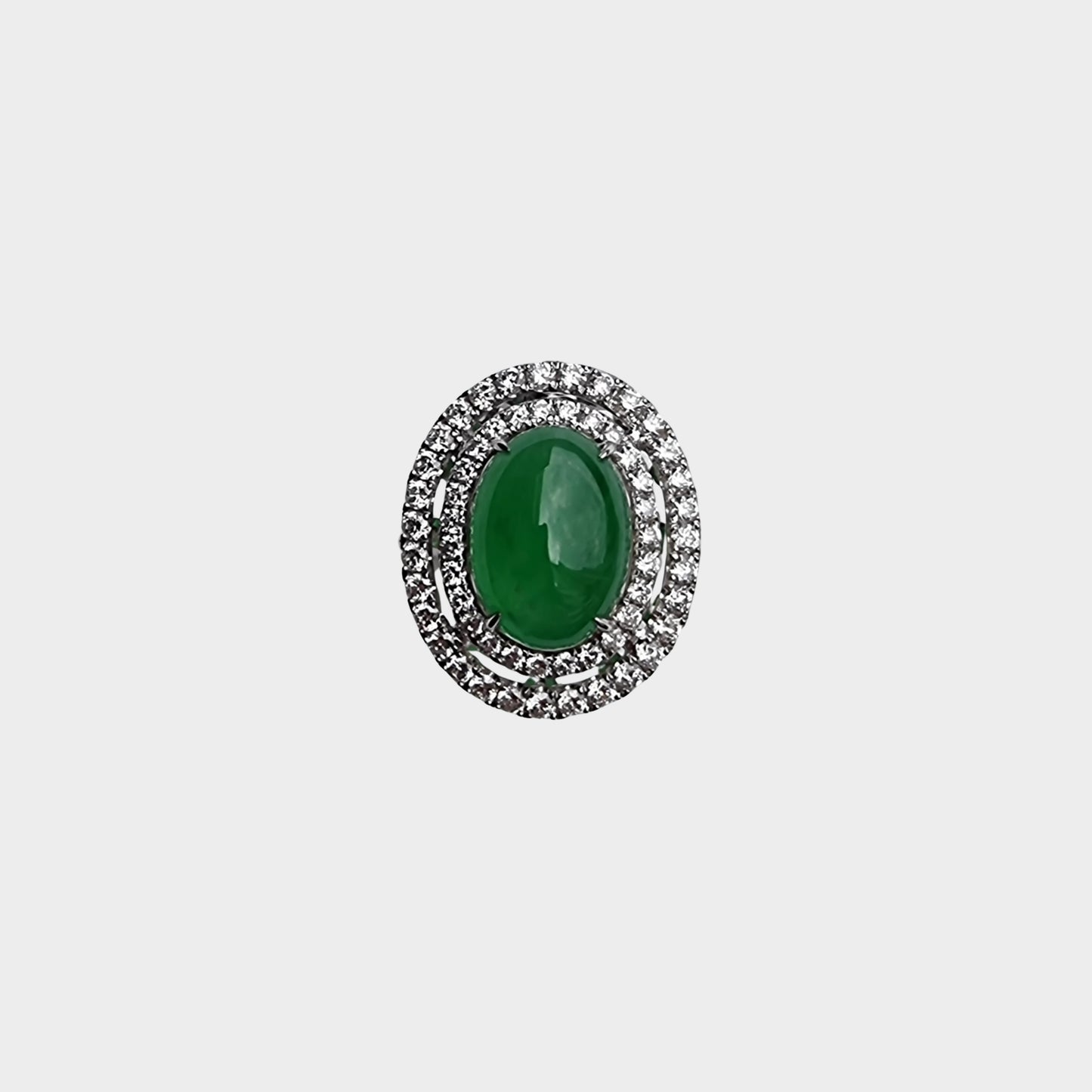 Jadeite Jade Cabochon Ring and Pendant in White Gold with Diamonds