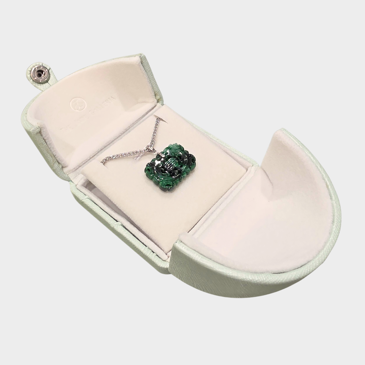 Flower Green "Double Dragons" Jadeite Jade Pendant in White Gold