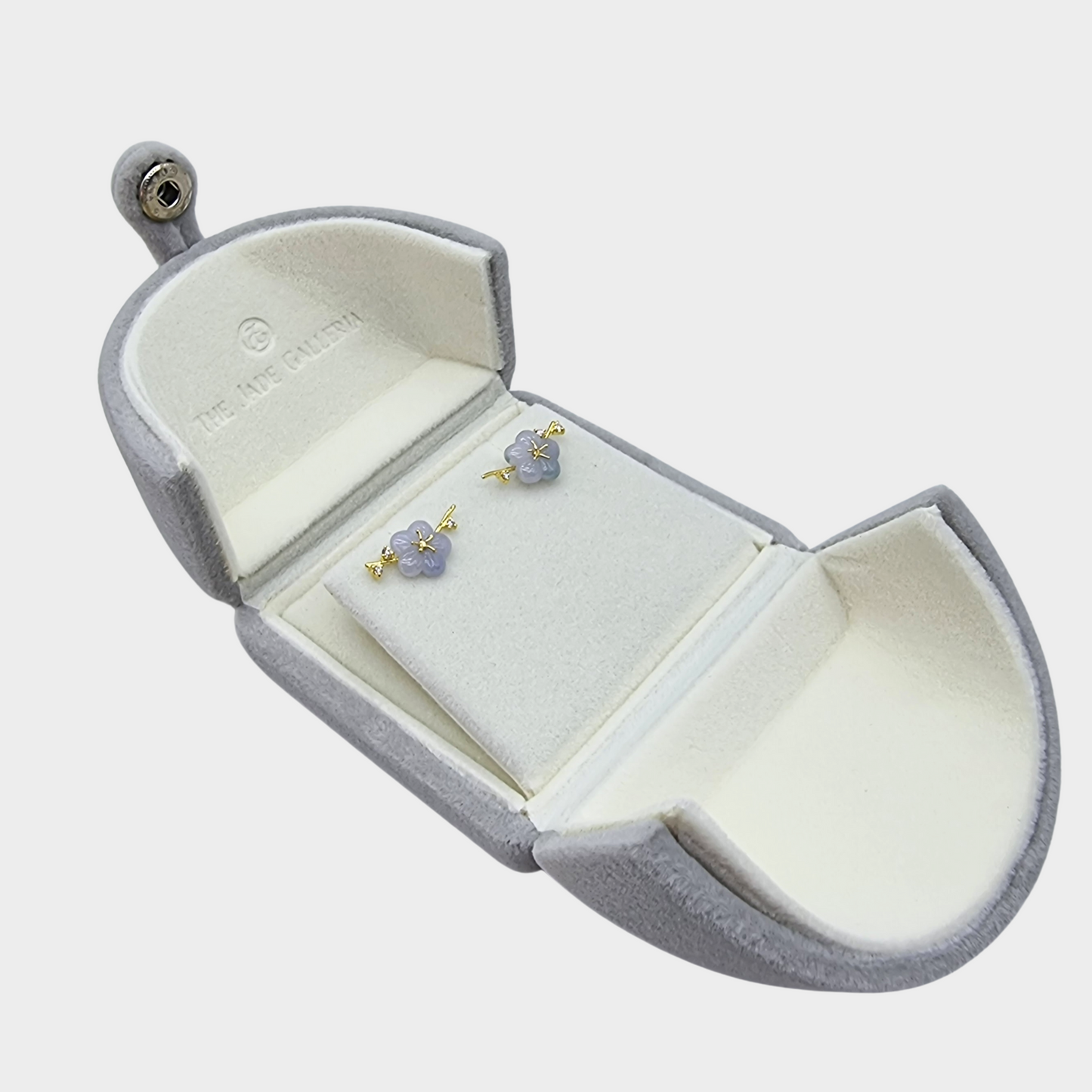 Lavender "Peach Blossom" Jadeite Jade Earrings in Yellow Gold with Diamonds