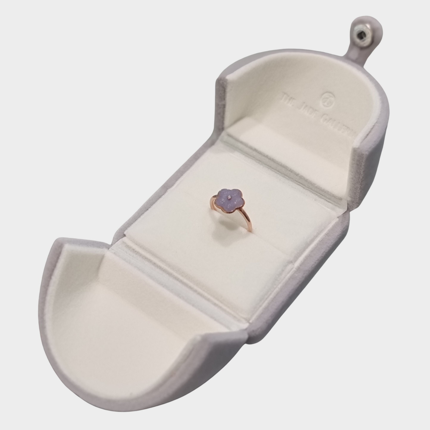 Lavender "Peach Blossom" Jadeite Jade Ring in Rose Gold with Diamond