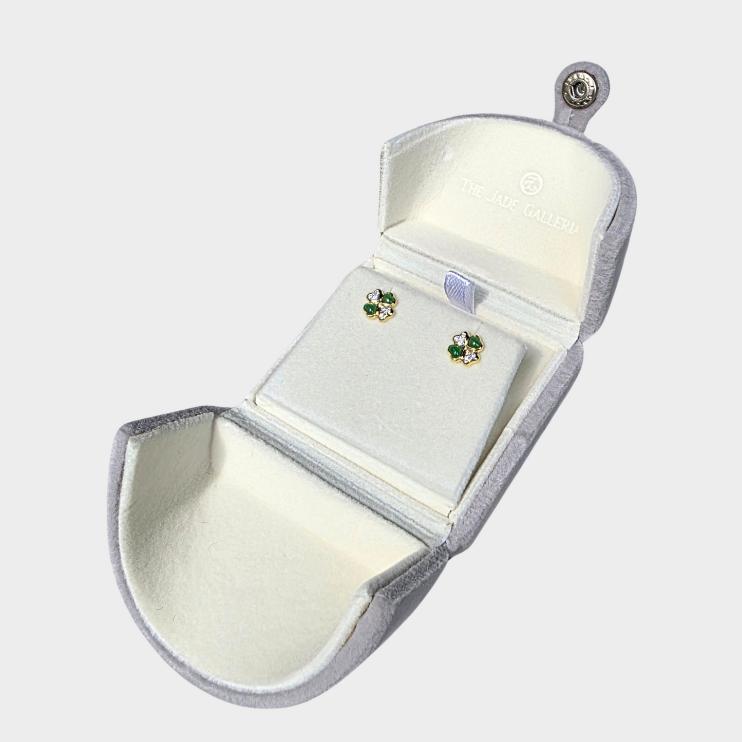 "Clover" Jadeite Jade Stud Earrings in Yellow Gold with Diamonds