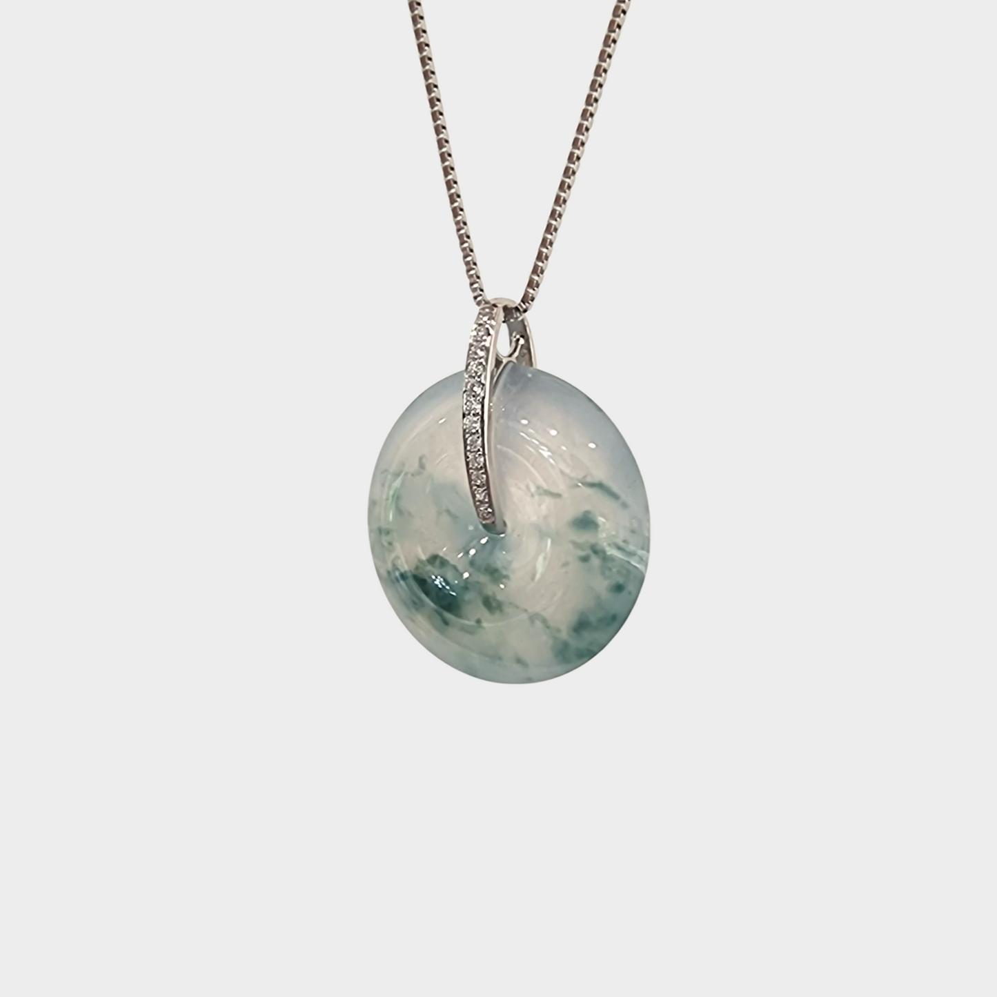 Icy "Donut" Jadeite Jade Pendant in White Gold with Diamonds