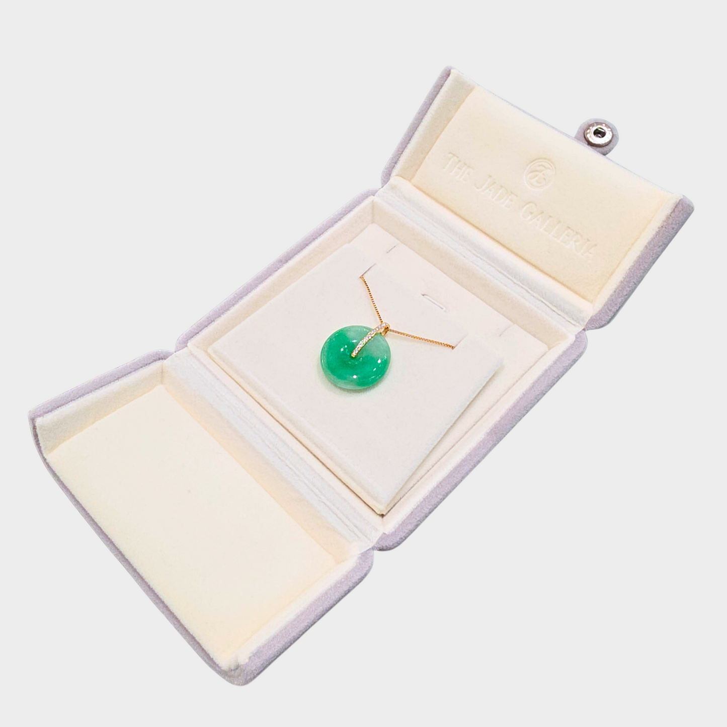 Green "Lucky Coin" Jadeite Jade Pendant in Yellow Gold with Diamonds