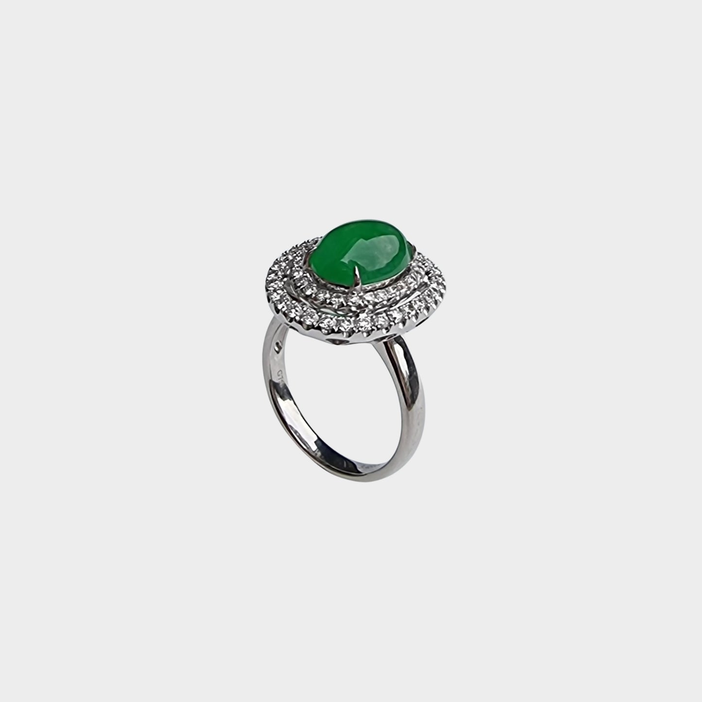 Jadeite Jade Cabochon Ring and Pendant in White Gold with Diamonds