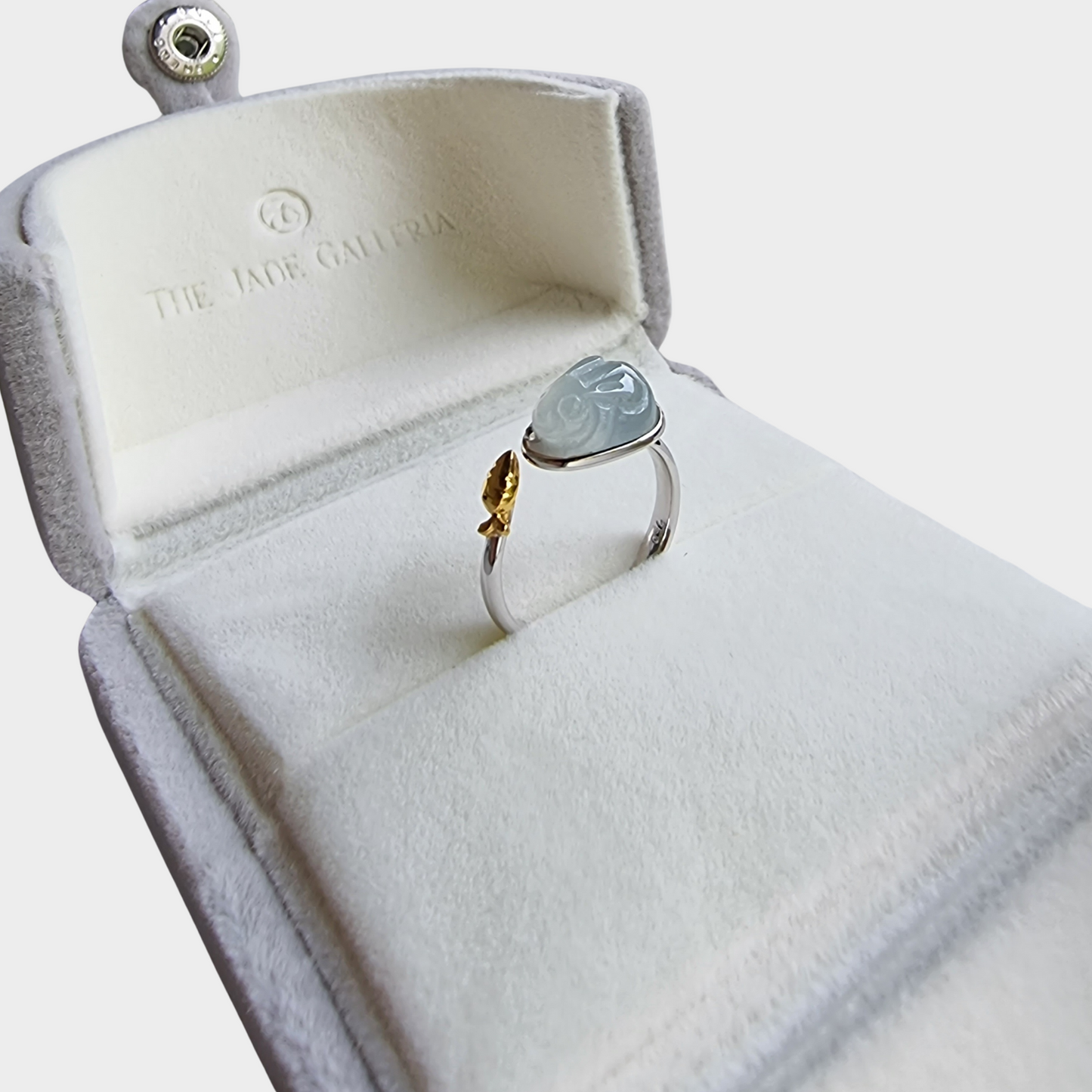 Jadeite Jade "Rabbit" Ring in Yellow and White Gold